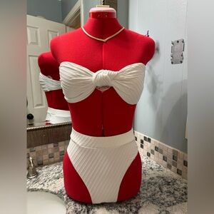 Brand New White Knotted Bikini Set High-Waisted Bottoms